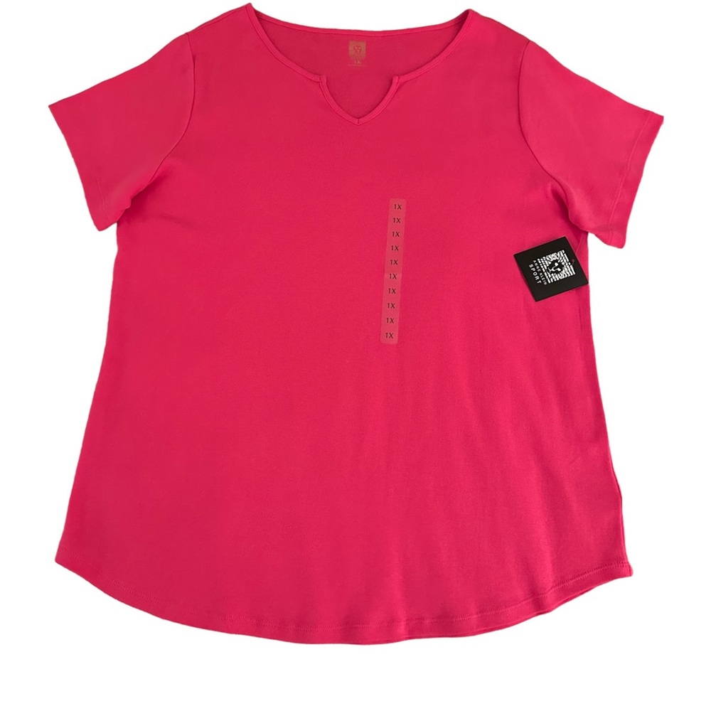 Anne Klein Sport Fuchsia Short Sleeve Tee Split Neckline and Curved Hem Size 1X